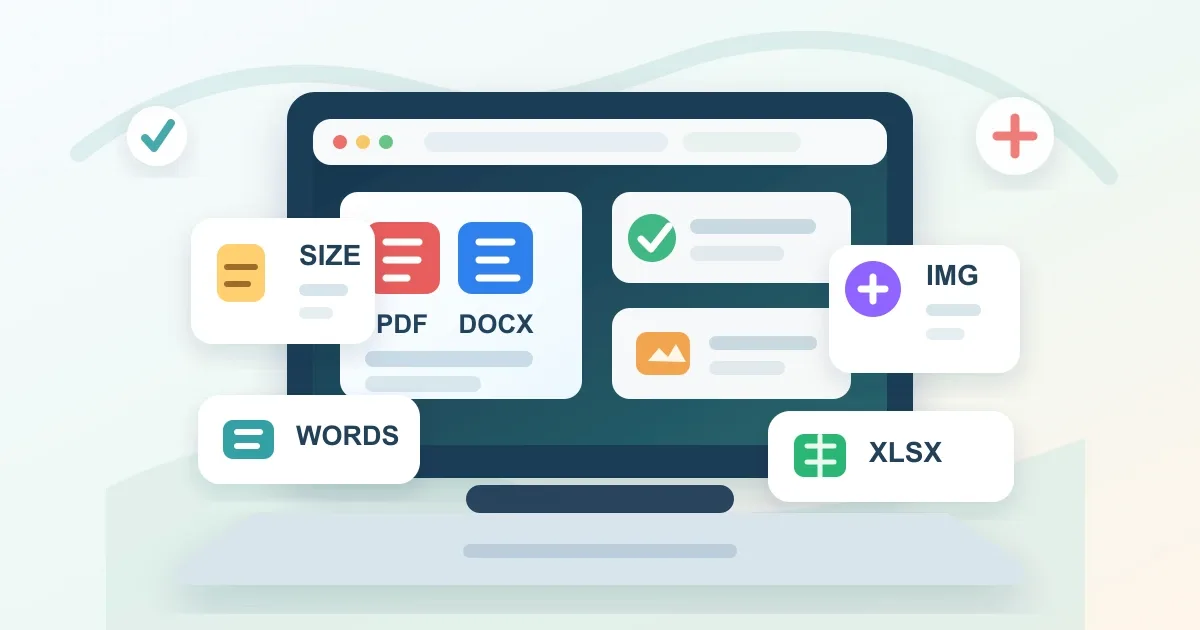Bureau de teletravail avec un navigateur affichant des outils PDF, documents, images, tableurs et verification de fichiers