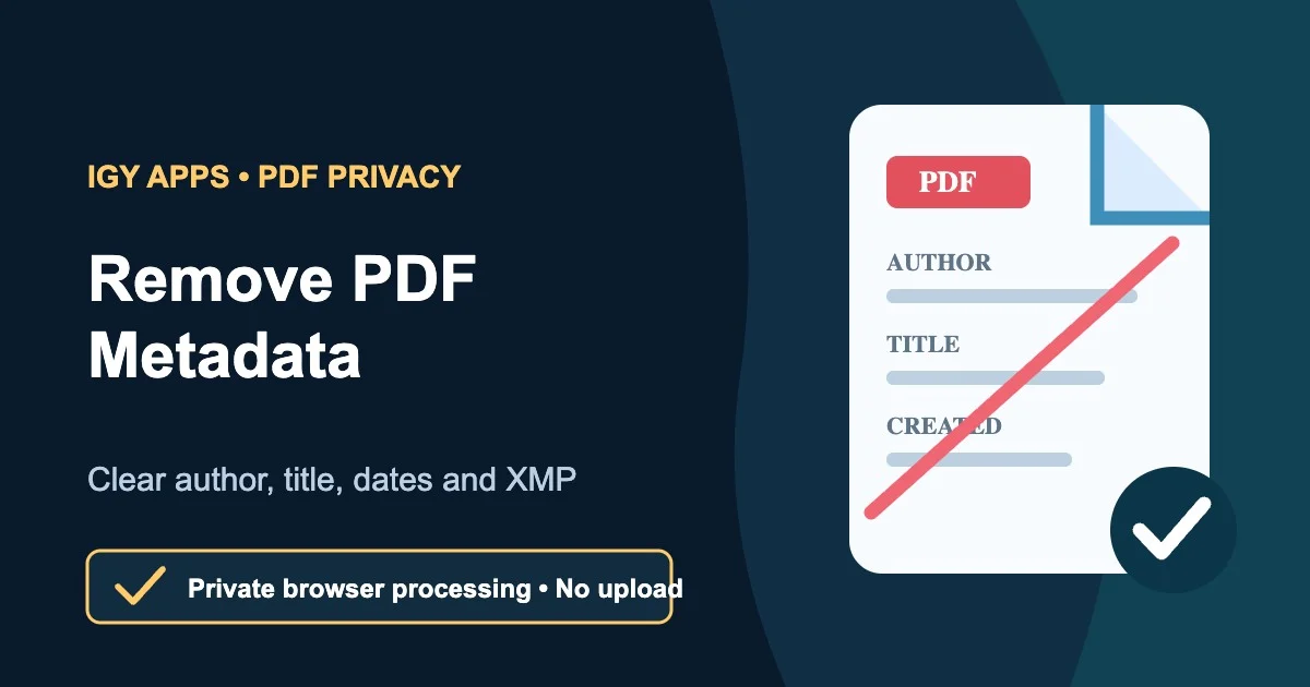 Illustration de confidentialité PDF montrant la suppression de l'auteur, du titre, des dates et des métadonnées XMP