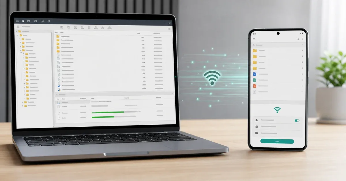 Android phone sharing files with a laptop using FTP over local Wi-Fi