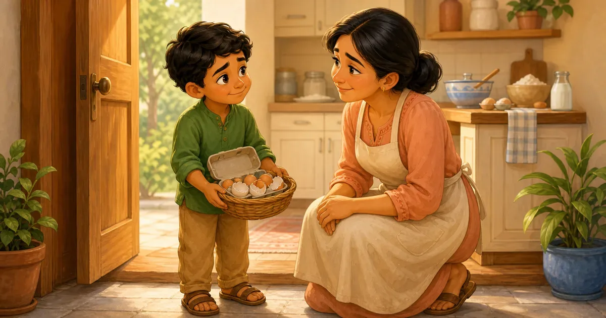 Omar stands before his mother holding a box of broken eggs and chooses to tell the truth